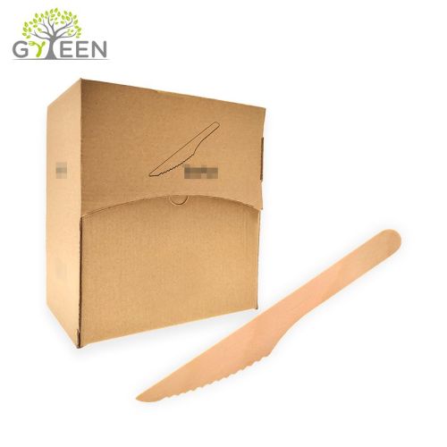 Talheres de madeira descartáveis ecológicos com caixa de papel