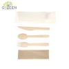 Cubiertos de madera desechables ecológicos con bolsa de papel blanco