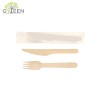 Cubiertos de madera desechables ecológicos con bolsa de papel blanco