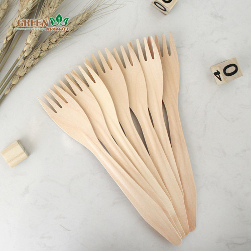 أدوات مائدة خشبية يمكن التخلص منها 185 مم | شوكة خشبية طبيعية قابلة للتحلل البيولوجي بمقبض مرتفع | شوكة سماد صديقة للبيئة