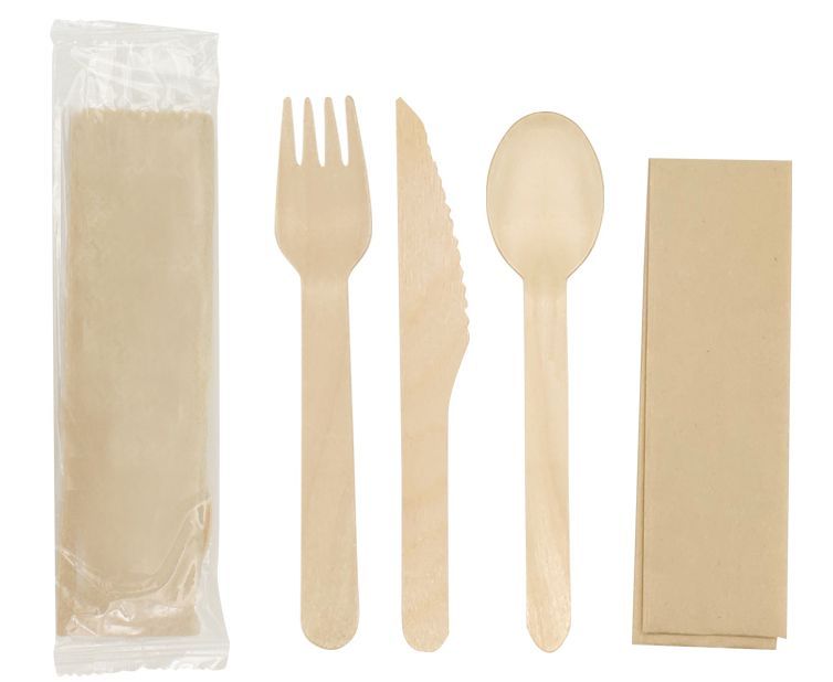 Eco-Friendly Disposable Wooden Cutlery Kit with OPP Wrapped