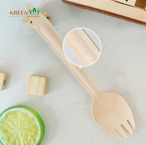 165 mm Einweg-Holzbesteck | Umweltfreundlicher, kompostierbarer, natürlicher, biologisch abbaubarer Spork aus Holz