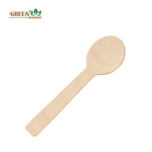 Petite cuillère en bois jetable ronde de 100 mm | Cuillère à crème glacée biodégradable respectueuse de l'environnement