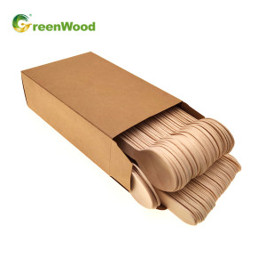 Disposable Wooden Cutlery Set with Paper Box -100pcs Packing Eco-Friendly Wooden Cutlery Kit Wholesale