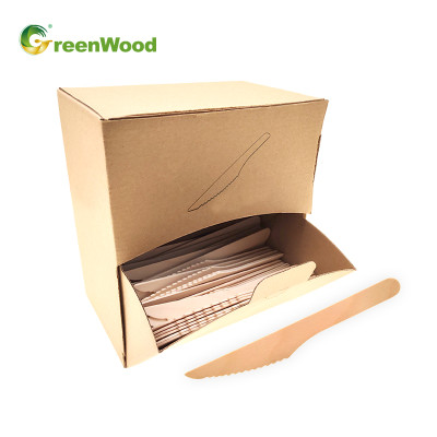 Disposable Wooden Cutlery In Paper Box Used At The Party Eco-friendly Compostable Wooden Tableware