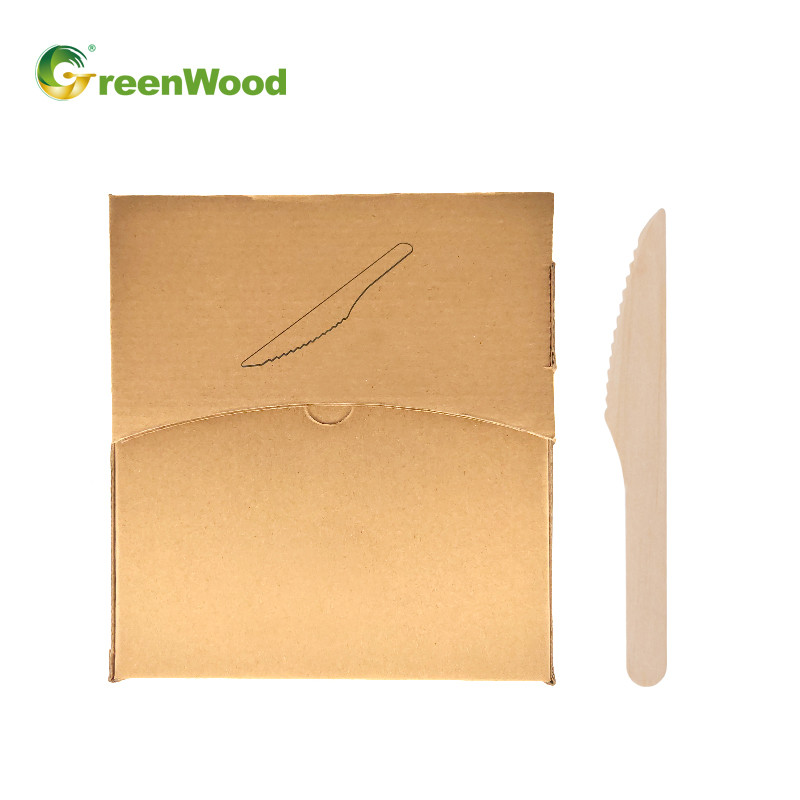 Disposable Wooden Cutlery In Paper Box Used At The Party eco-friendly compostable wooden tableware kits