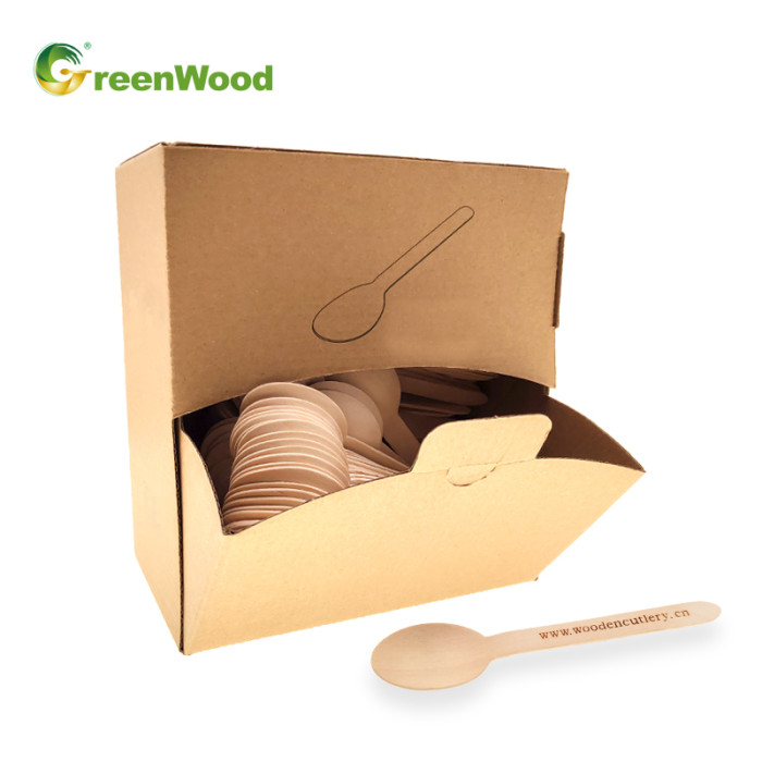 Disposable Wooden Cutlery In Paper Box Used At The Party Eco-friendly Compostable Wooden Tableware Kits