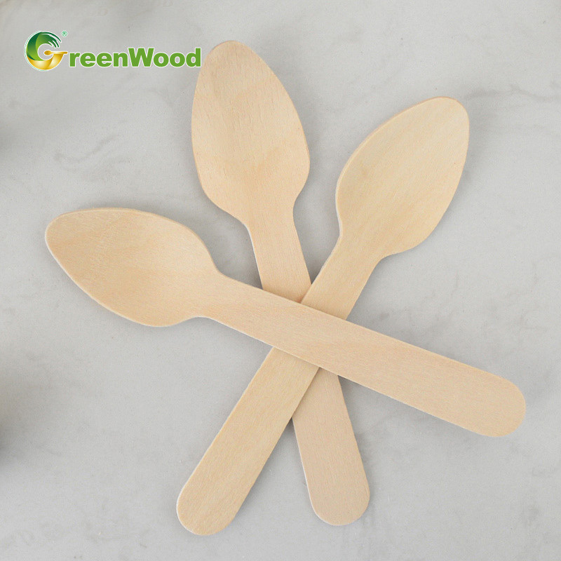 Ice Cream Spoon,110mm Wooden Ice Cream Spoon,Small Disposable Wooden Spoon,Environmentally Friendly Biodegradable Spoon
