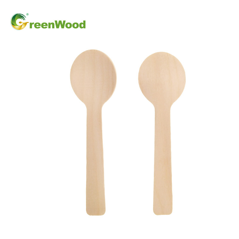 Ice Cream Spoon,100mm Small Round Spoon, Wooden Ice Cream Spoon, Biodegradable Disposable Wooden Dessert Spoon,Environmentally Friendly Spoon,Wooden Dessert Spoon