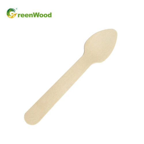 Cuchara de madera desechable pequeña de 96 mm | Venta al por mayor de cuchara de helado de madera biodegradable respetuosa con el medio ambiente