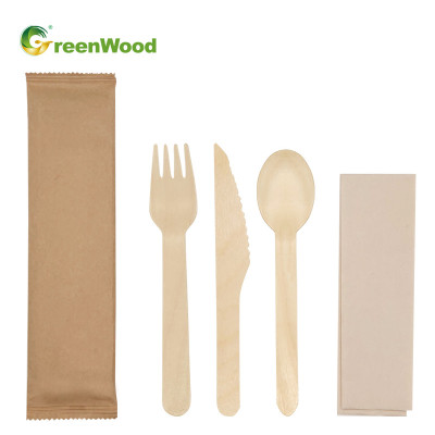 Wooden Tableware Set Disposable Wooden Cutlery Set For Food Catering Birch Material Cutlery Kit