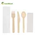 Private Label Wooden Cutlery Set Eco-Friendly Disposable Wooden Tableware Set with White Paper Bag Cutlery Set Customized Logo