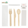 Private Label Wooden Cutlery Set Eco-Friendly Disposable Wooden Tableware Set with White Paper Bag Cutlery Set Customized Logo