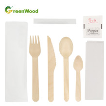 Private Label Eco-Friendly Disposable Wooden Tableware Set with White Paper Bag Customized Logo