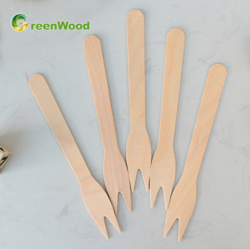 Garfo de frutas de madeira descartável biodegradável ecologicamente correto Venda a granel - 120 mm