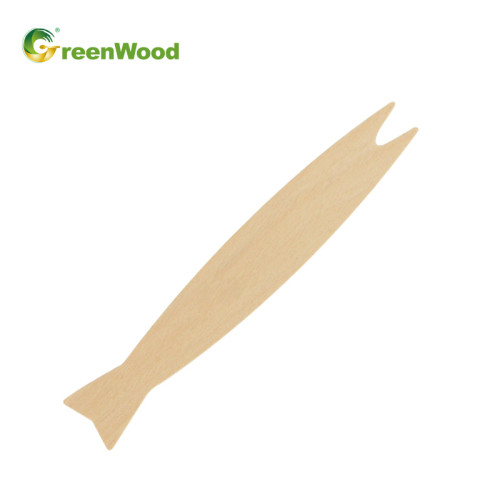 Tenedor de fruta de madera desechable biodegradable para llevar - 90 mm