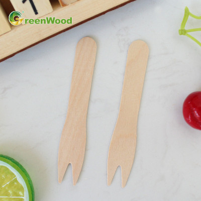 89mm - Wooden Fork Biodegradable Disposable Wooden Fruit Fork Wooden Food Picks Fork Wooden Cake Fork Wooden Chip Fork