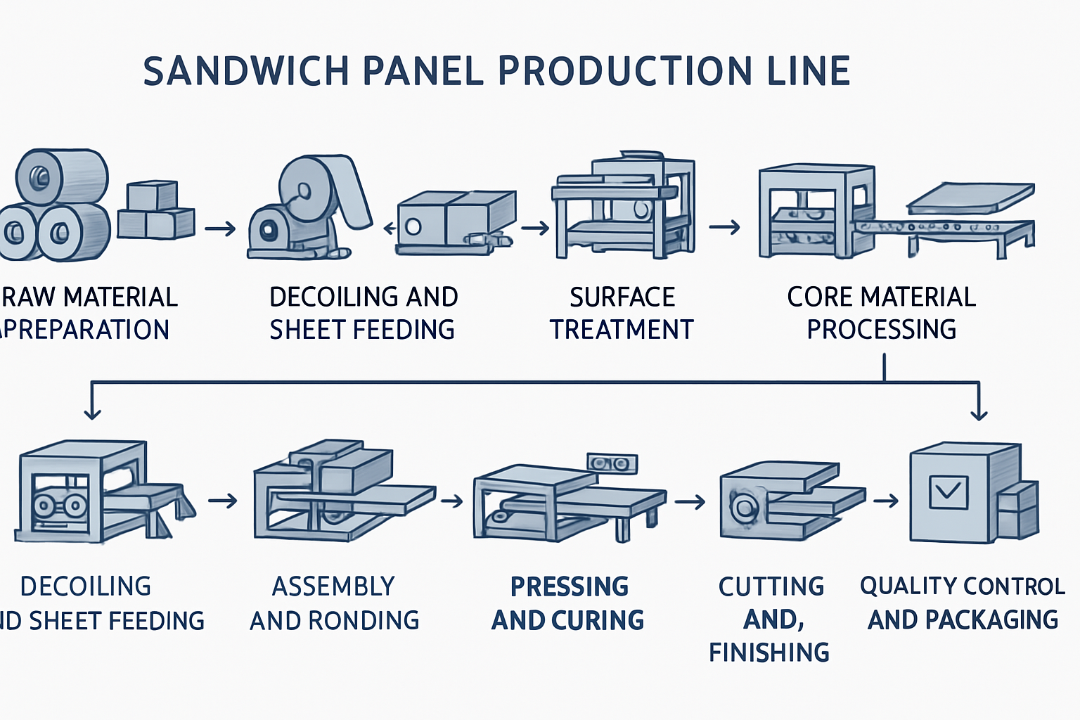Sandwich Panel Production Line Process Flow