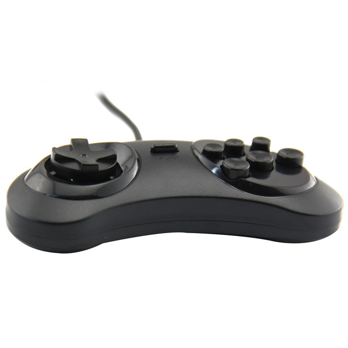 Controlador de mango Joypad USB de 6 botones con cable negro para SEGA Genesis MD2 SR