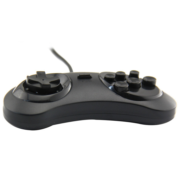 Black-Wired USB 6 Button Joypad Handle Controller for SEGA Genesis MD2 SR