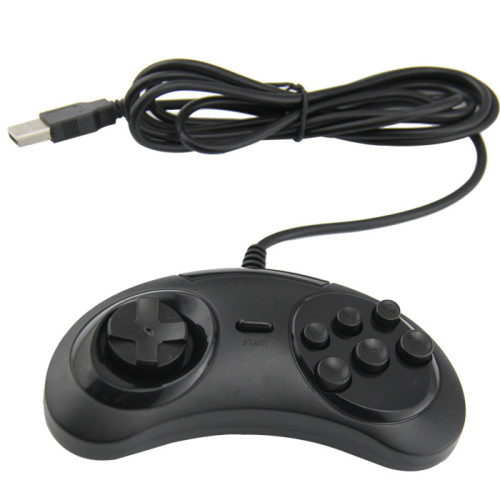 Controller Joypad USB a 6 pulsanti con cavo nero per SEGA Genesis MD2 SR
