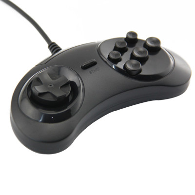 Black-Wired USB 6 Button Joypad Handle Controller for SEGA Genesis MD2 SR