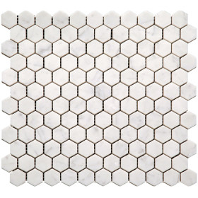 1''x1'' Bianco White Carrara Hexagon Polished Marble Mosaic