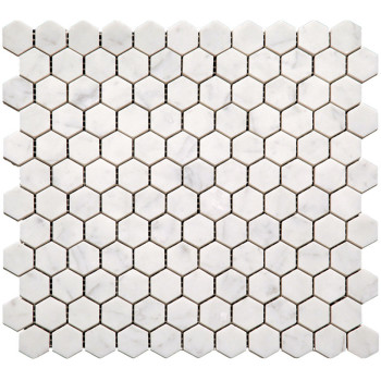 1''x1'' Bianco White Carrara Hexagon Polished Marble Mosaic