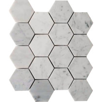 3''x 3'' Bianco White Carrara Hexagon Polished Marble Mosaic