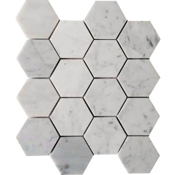 3''x3'' Bianco White Carrara Hexagon Honed Marble Mosaic