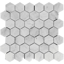2''x 2'' Bianco White Carrara Hexagon Honed Marble Mosaic