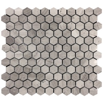 1''x 1'' Wooden Grain Hexagon Honed Marble Mosaic