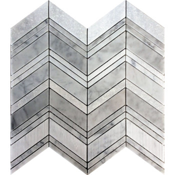 Chevron pattern mesh-mounted mosaic Tile,Bianco Carrara multi- finish