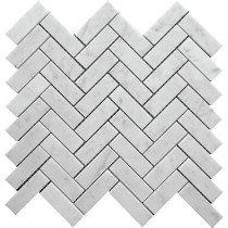 Herringbone Marble Mosaic, 1x3 in  Bianco Carrara,polished