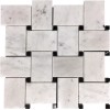 Large Basketweave Mosaic Tile  Bianco Carrara Honed with Black Dots