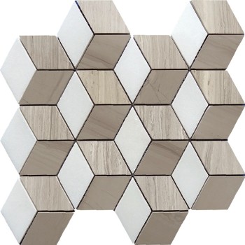 Illusion 3D Marble Mosaic Tile, Thassos white&wooden grey&athens grey mix