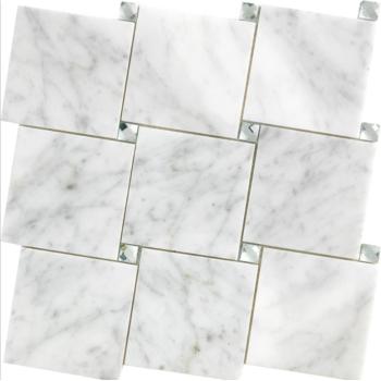 Interlocking White Carrara with Diamond Mirror glass Dots