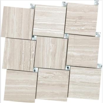 Basket Weave Wooden beige with shinning Mirror Dots Mosaic Tile