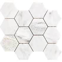 3''x 3'' Bianco White Carrara ,Embossed Hexagon Polished Marble Mosaic