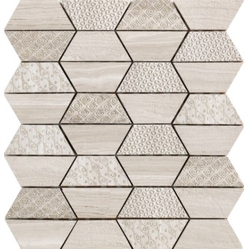 Trapezoid Mosaic Tile, Wooden Beige and textured stone Mix