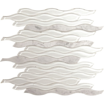 Decorative Water Jet Pure white Glass and Stone Mosaic