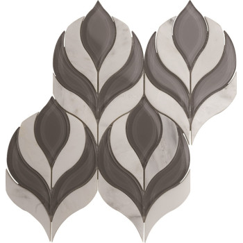 Decorative Botanica Arabescato and Gray Glass Clear Water Jet Mosaic