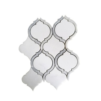 Water Jet Mosaic, White Carrara and Gray marble mix,Arabesque shaped