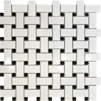 Basket Weave White with Black Dots, Porcelain Mosaic Tile