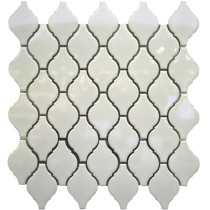 White Arabesque shaped Porcelain Mosaic Tile, Glossy