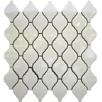 White Arabesque shaped Porcelain Mosaic Tile, Glossy
