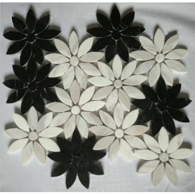 Flower Marble Mosaic,Nero Marquina Black&China white