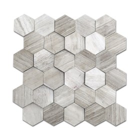 12''x 12'' Wooden Beige Hexagon Marble Mosaic
