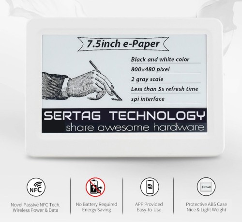 Sertag 7.5 inch NFC Electronic Shelf Labels Without Battery