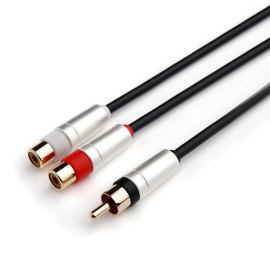 Silvery Metal Shell RCA Phono Male to Female Audio Extension Lead Cable